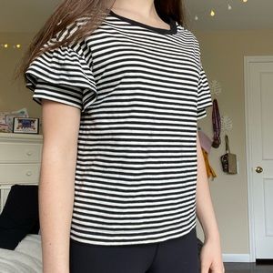 Madewell White and Navy Blue Striped Tee
